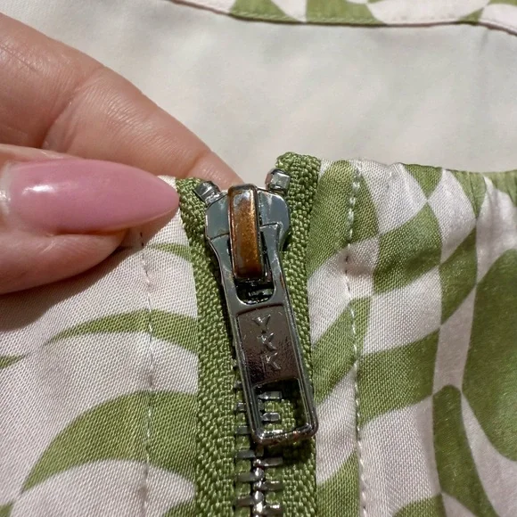 For Love & Lemons Aiko Green Pink Disoriented Checkered Mini Skirt Sz Medium - Picture 10 of 16